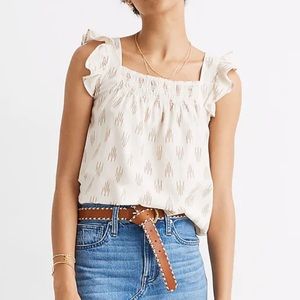 Madewell Smocked Ruffle Strap Ikat Tank Top
